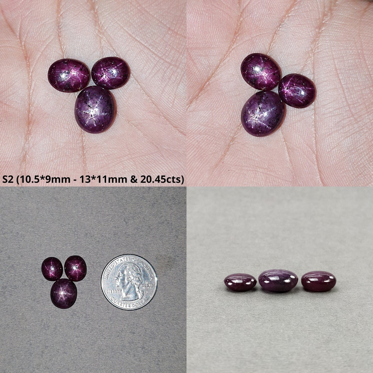 Star Ruby Gemstone Cabochon : Natural Untreated Unheated Red 6Ray Star Ruby Oval Shape 3pcs & 5pcs Sets