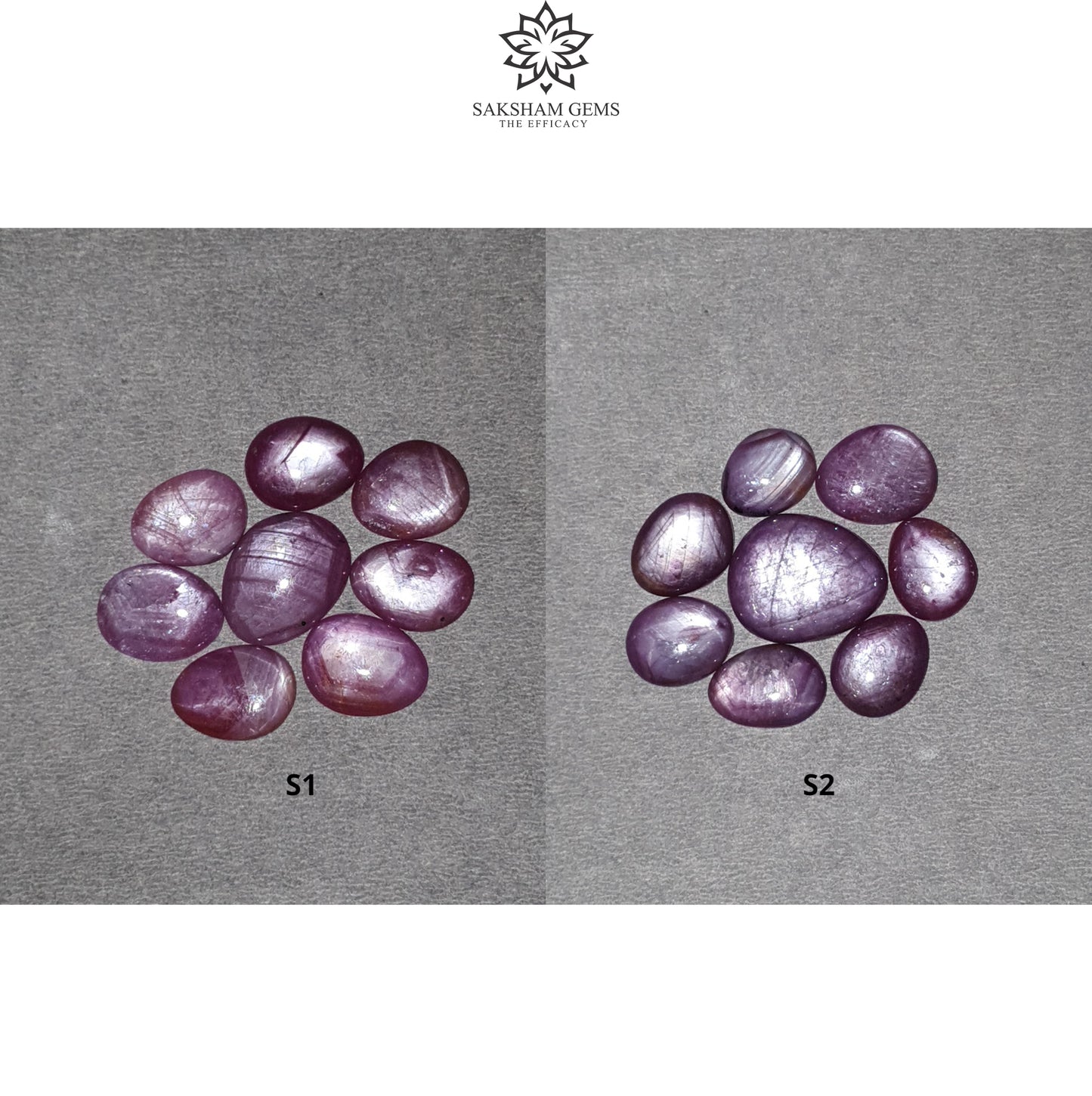Star Ruby Gemstone Cabochon : 42cts - 55cts Natural Untreated Unheated Red 6Ray Star Ruby Uneven Egg Shape 8pcs Set
