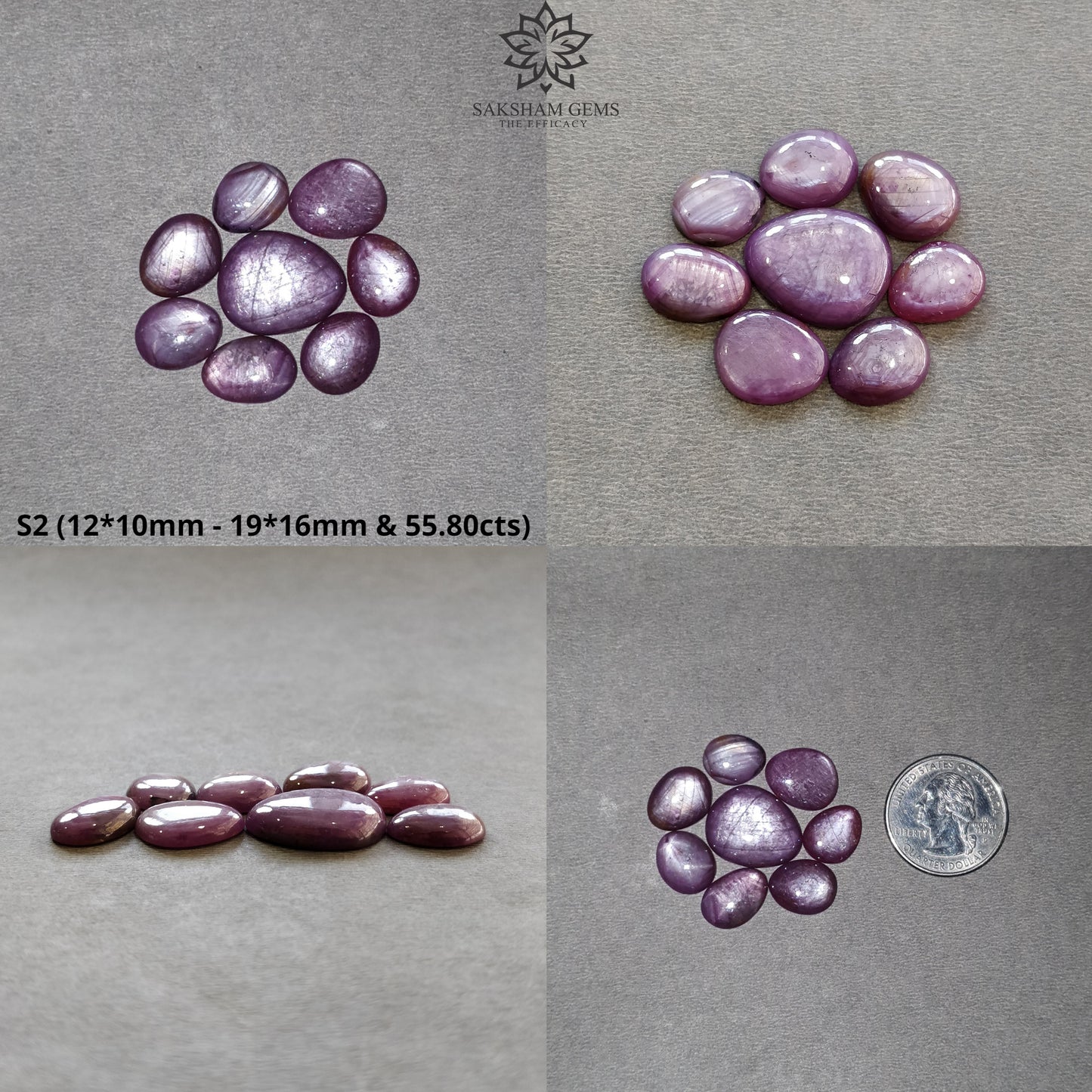 Star Ruby Gemstone Cabochon : 42cts - 55cts Natural Untreated Unheated Red 6Ray Star Ruby Uneven Egg Shape 8pcs Set