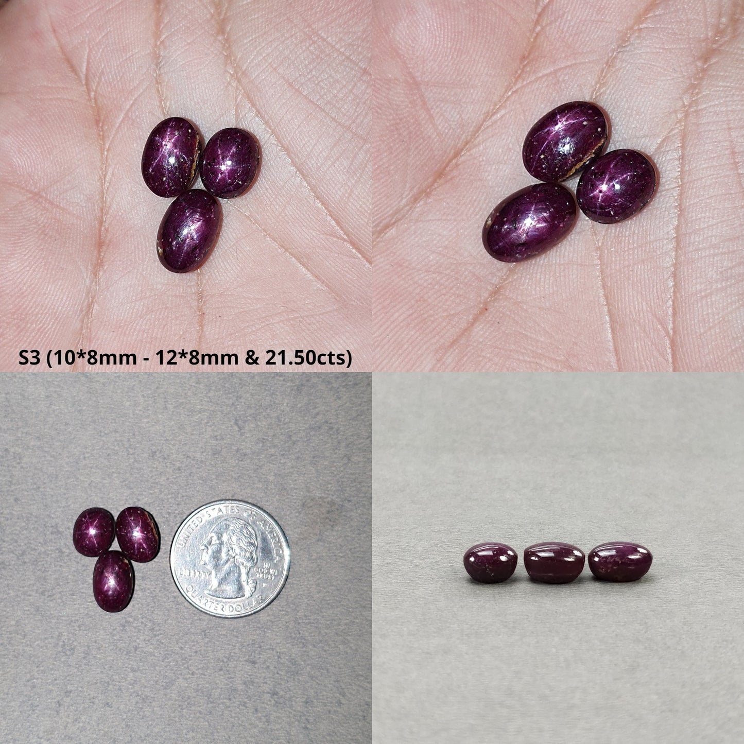 Star Ruby Gemstone Cabochon : Natural Untreated Unheated Red 6Ray Star Ruby Oval Shape 3pcs & 5pcs Sets