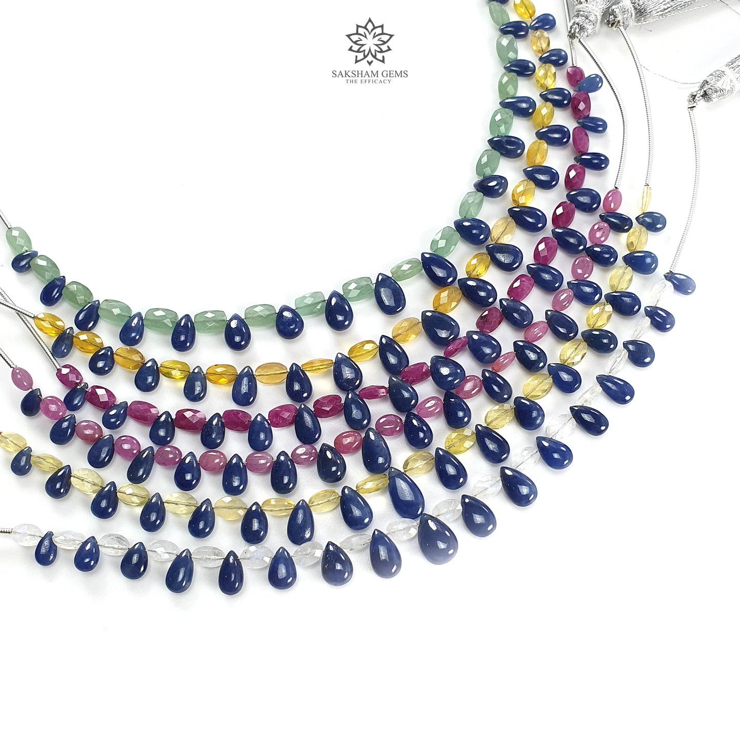 Sapphire Ruby Opal Moonstone Quartz Plain Beads: Natural Untreated Blue Sapphire Teardrop Cushion Plain 6"-7" Beads For Bracelet