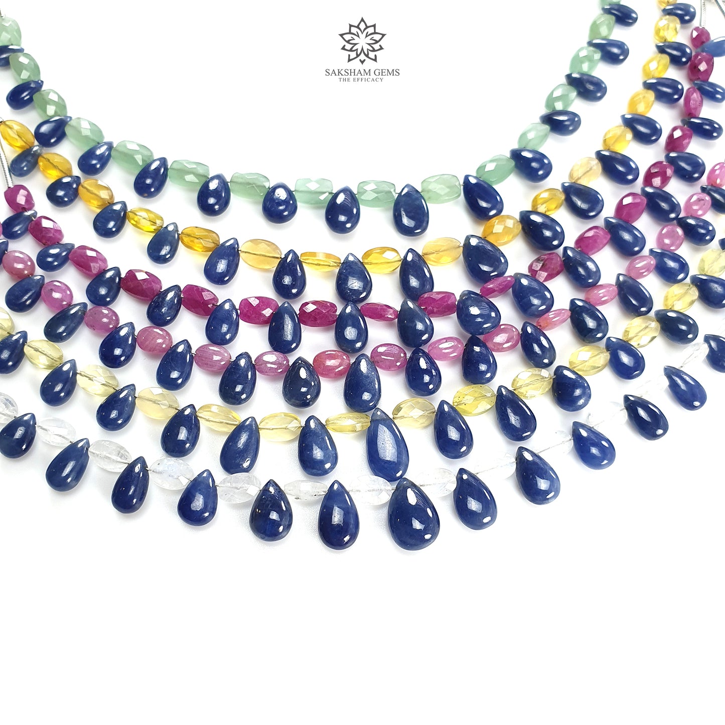 Sapphire Ruby Opal Moonstone Quartz Plain Beads: Natural Untreated Blue Sapphire Teardrop Cushion Plain 6"-7" Beads For Bracelet