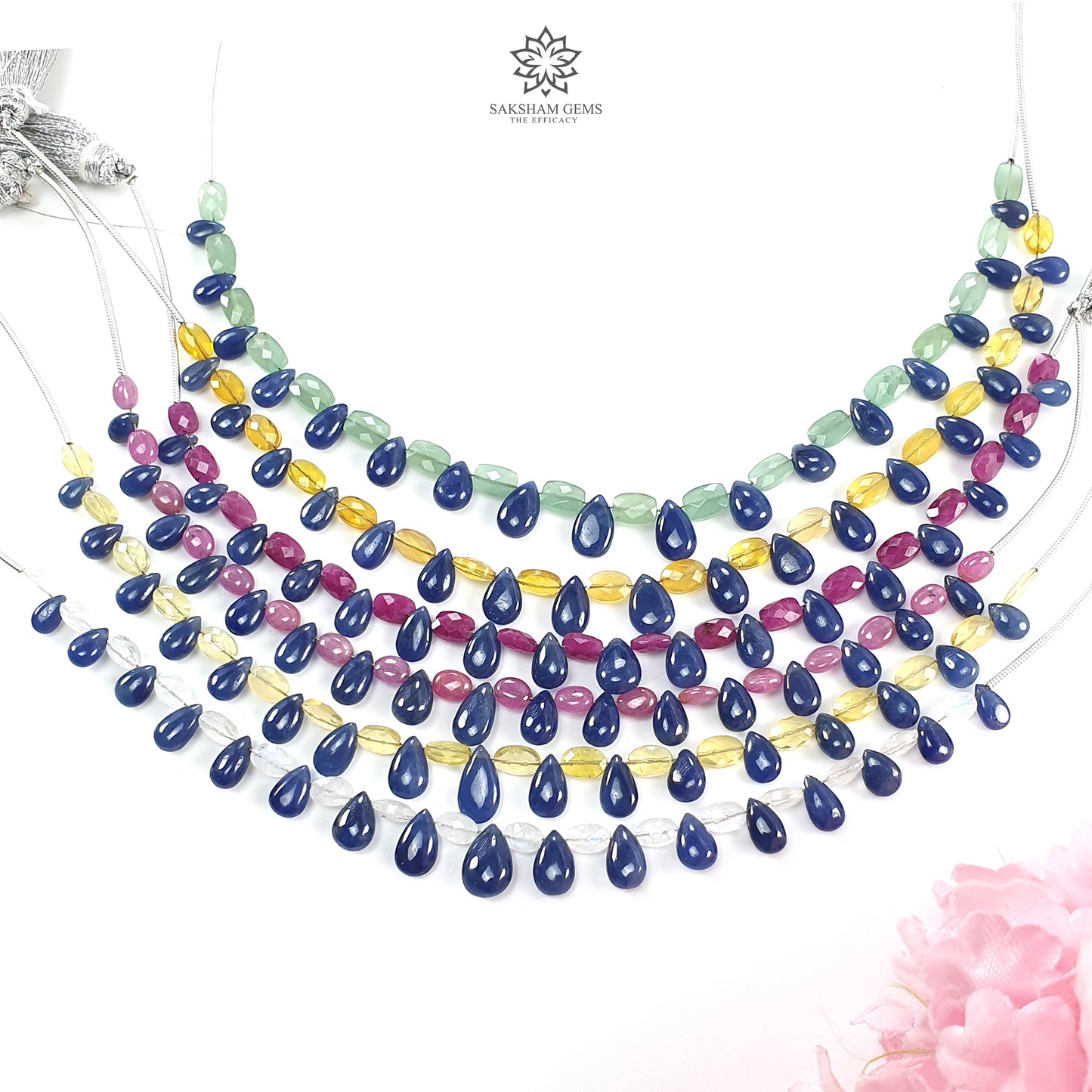 Sapphire Ruby Opal Moonstone Quartz Plain Beads: Natural Untreated Blue Sapphire Teardrop Cushion Plain 6"-7" Beads For Bracelet