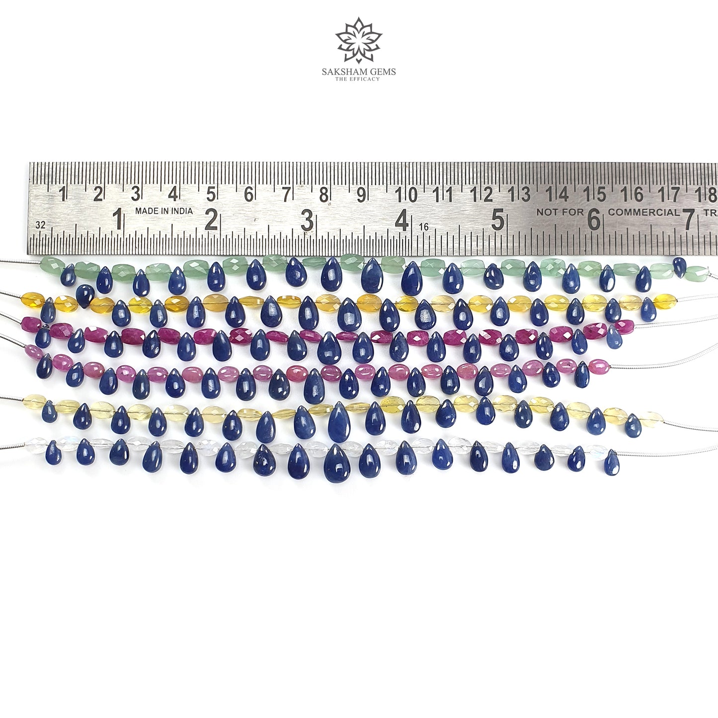 Sapphire Ruby Opal Moonstone Quartz Plain Beads: Natural Untreated Blue Sapphire Teardrop Cushion Plain 6"-7" Beads For Bracelet