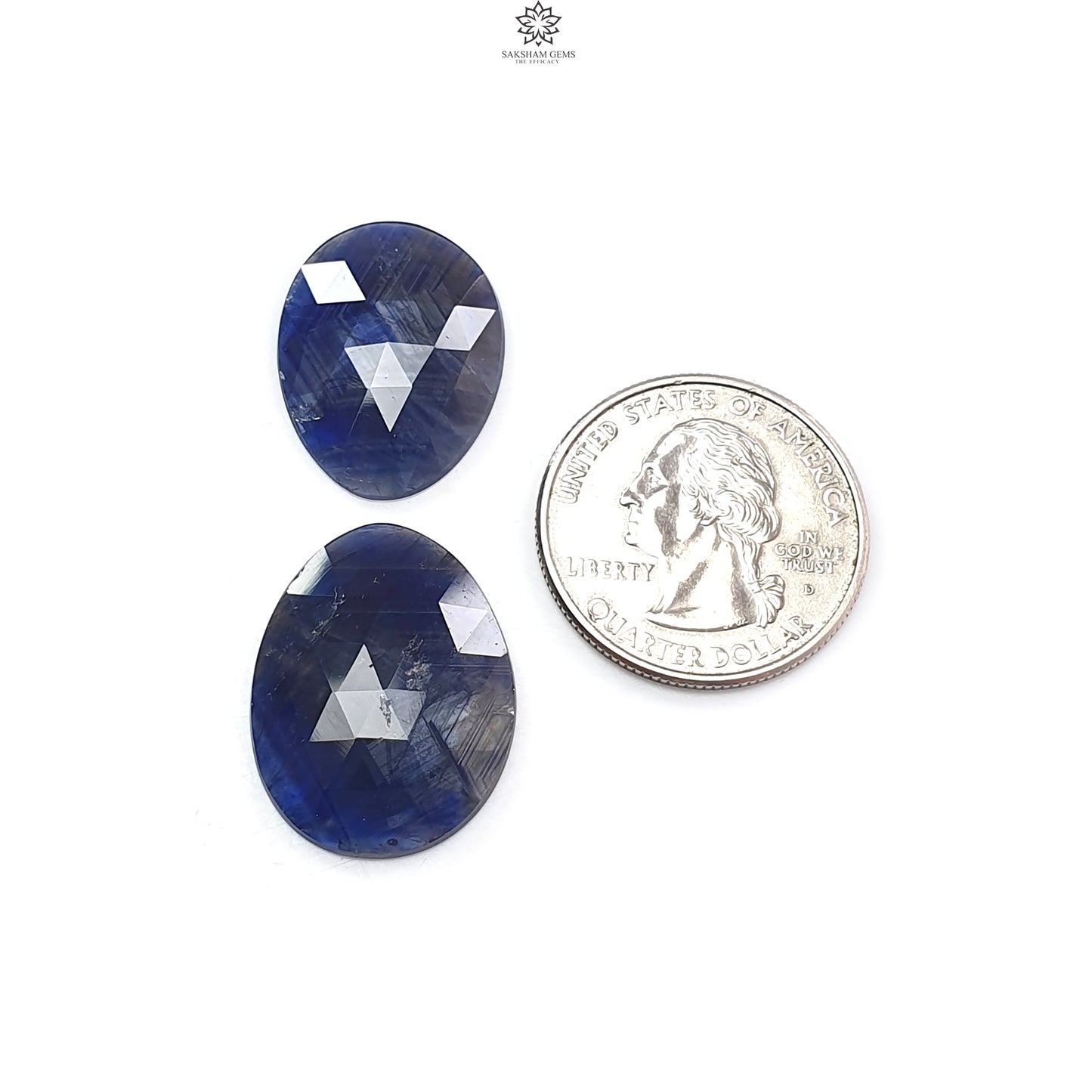 Blue Sapphire Gemstone Rose Cut Slices: Natural Untreated Unheated Sapphire Fancy Shape 2pcs, 3pcs Set for Jewelry September Birthstone