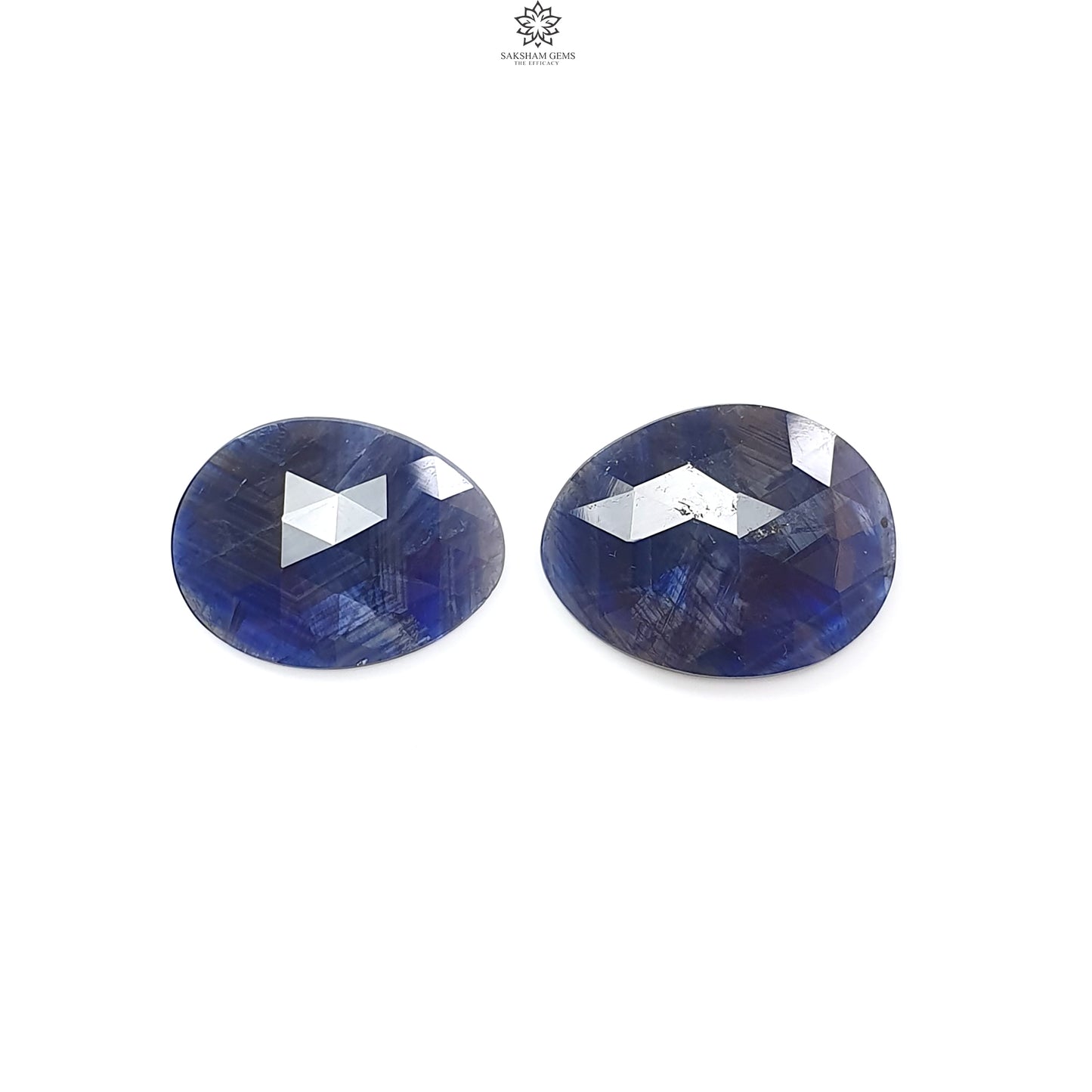 Blue Sapphire Gemstone Rose Cut Slices: Natural Untreated Unheated Sapphire Fancy Shape 2pcs, 3pcs Set for Jewelry September Birthstone