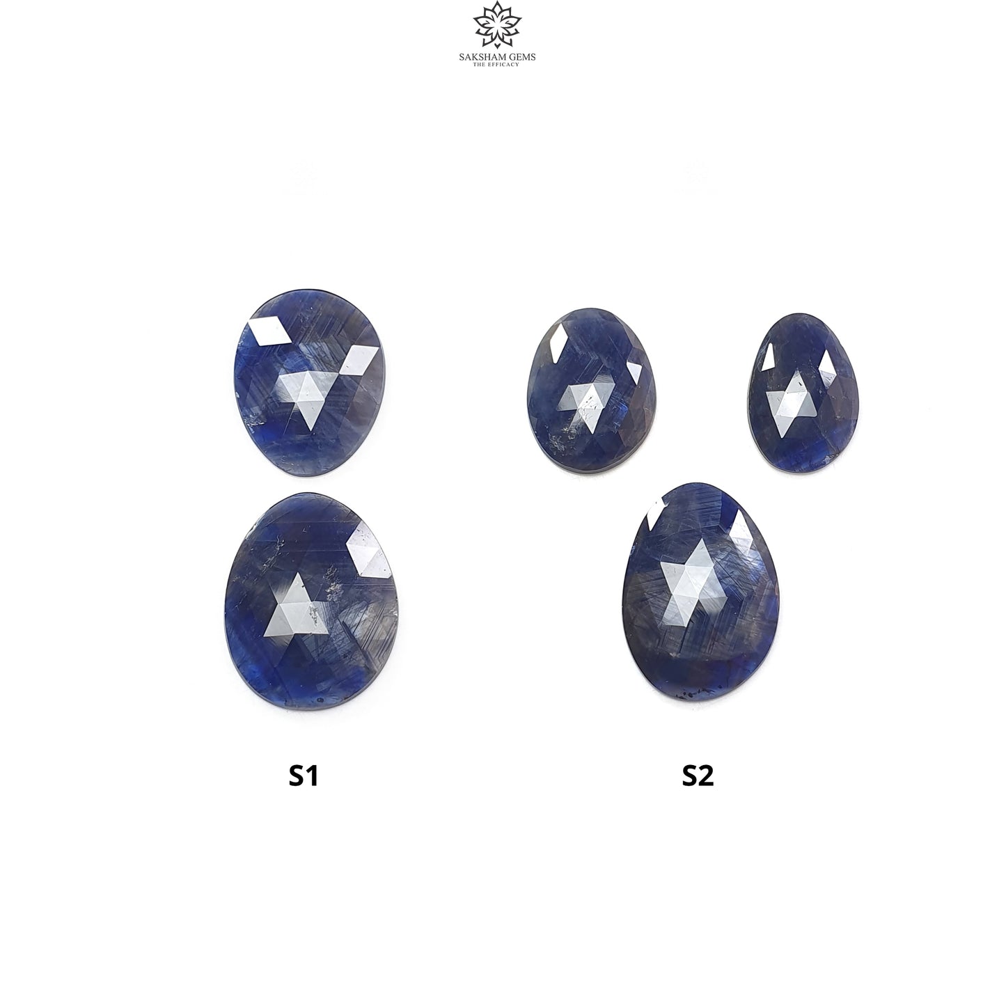 Blue Sapphire Gemstone Rose Cut Slices: Natural Untreated Unheated Sapphire Fancy Shape 2pcs, 3pcs Set for Jewelry September Birthstone