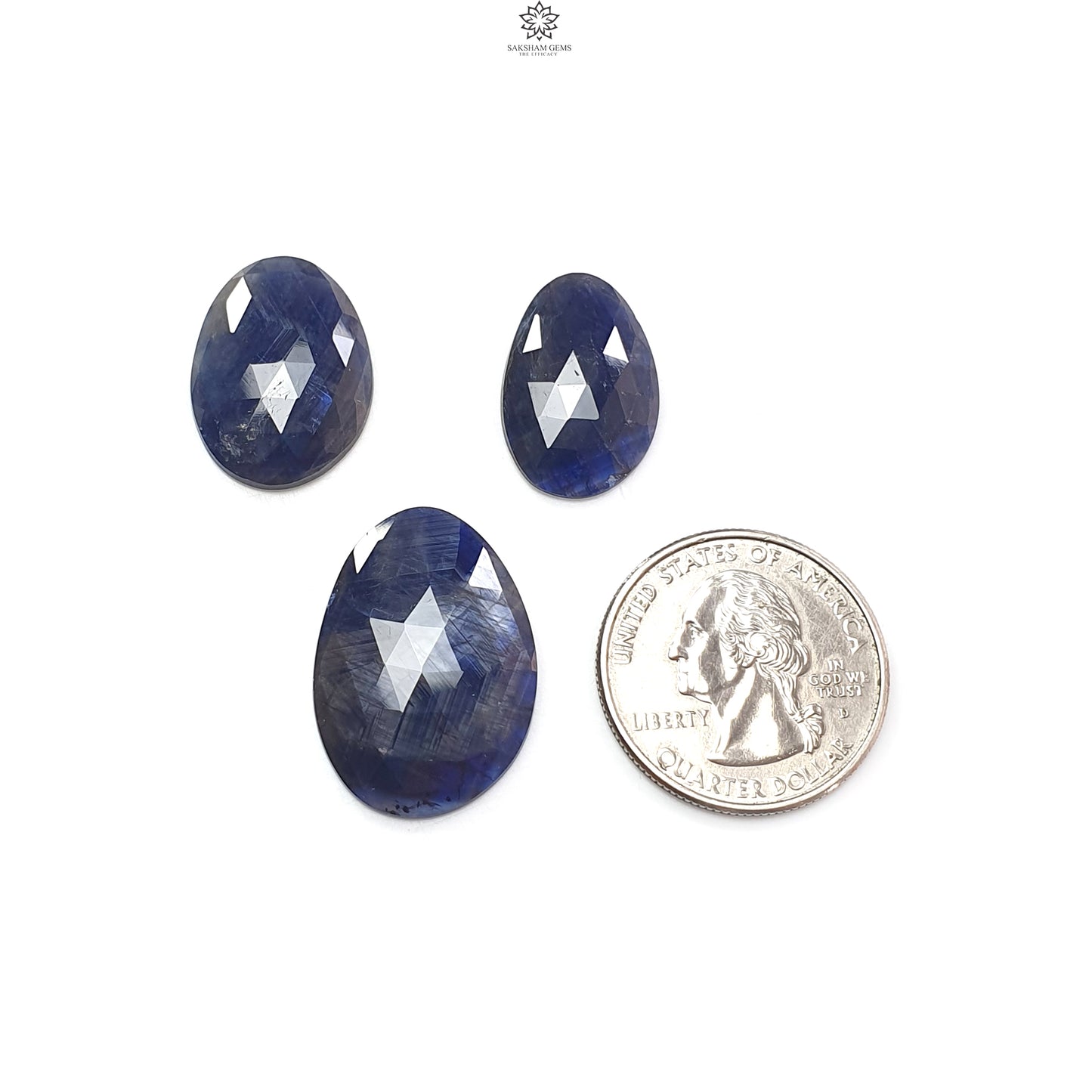 Blue Sapphire Gemstone Rose Cut Slices: Natural Untreated Unheated Sapphire Fancy Shape 2pcs, 3pcs Set for Jewelry September Birthstone