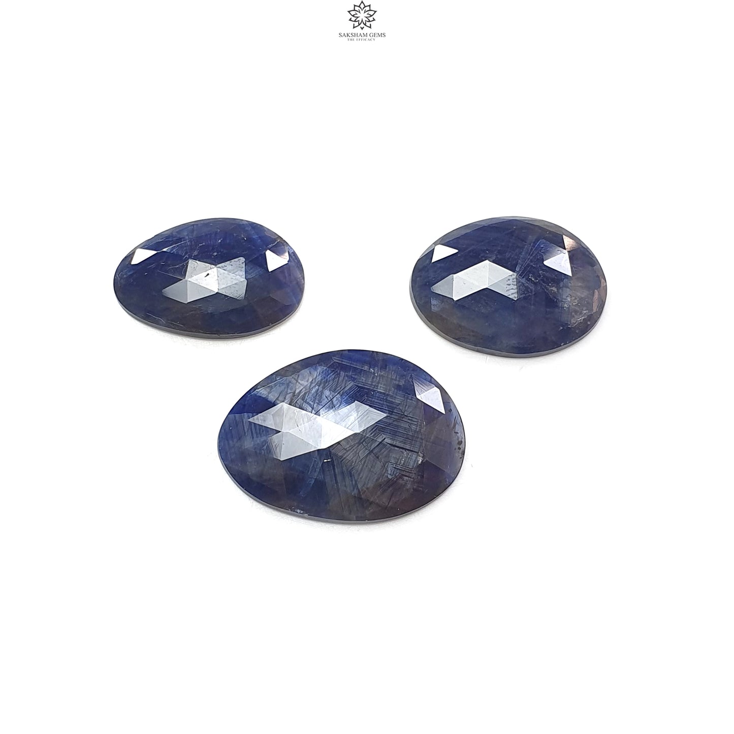 Blue Sapphire Gemstone Rose Cut Slices: Natural Untreated Unheated Sapphire Fancy Shape 2pcs, 3pcs Set for Jewelry September Birthstone