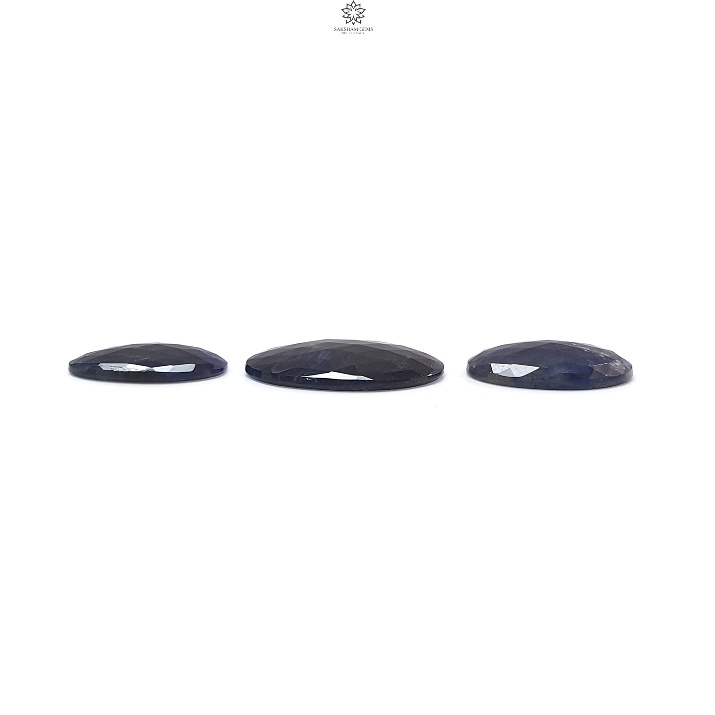Blue Sapphire Gemstone Rose Cut Slices: Natural Untreated Unheated Sapphire Fancy Shape 2pcs, 3pcs Set for Jewelry September Birthstone