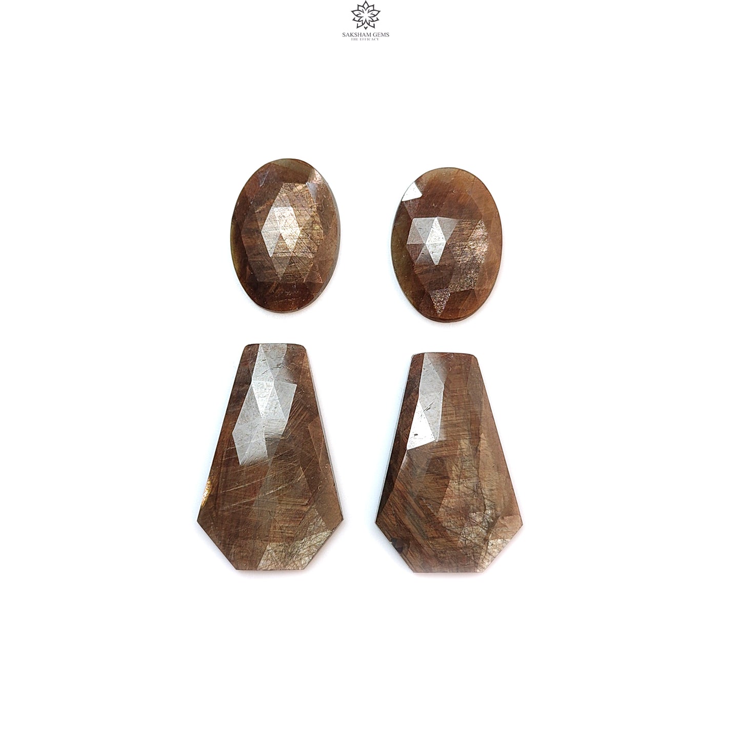 Golden Brown Chocolate Sapphire Gemstone Rose Cut Slices: 51.20cts Natural Untreated Sapphire Fancy Shape 19.5*13.5mm - 27*18mm 4pcs Set