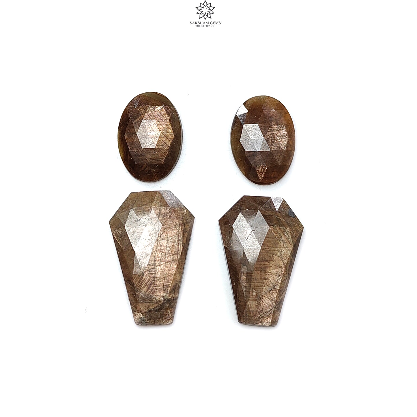 Golden Brown Chocolate Sapphire Gemstone Rose Cut Slices: 51.20cts Natural Untreated Sapphire Fancy Shape 19.5*13.5mm - 27*18mm 4pcs Set