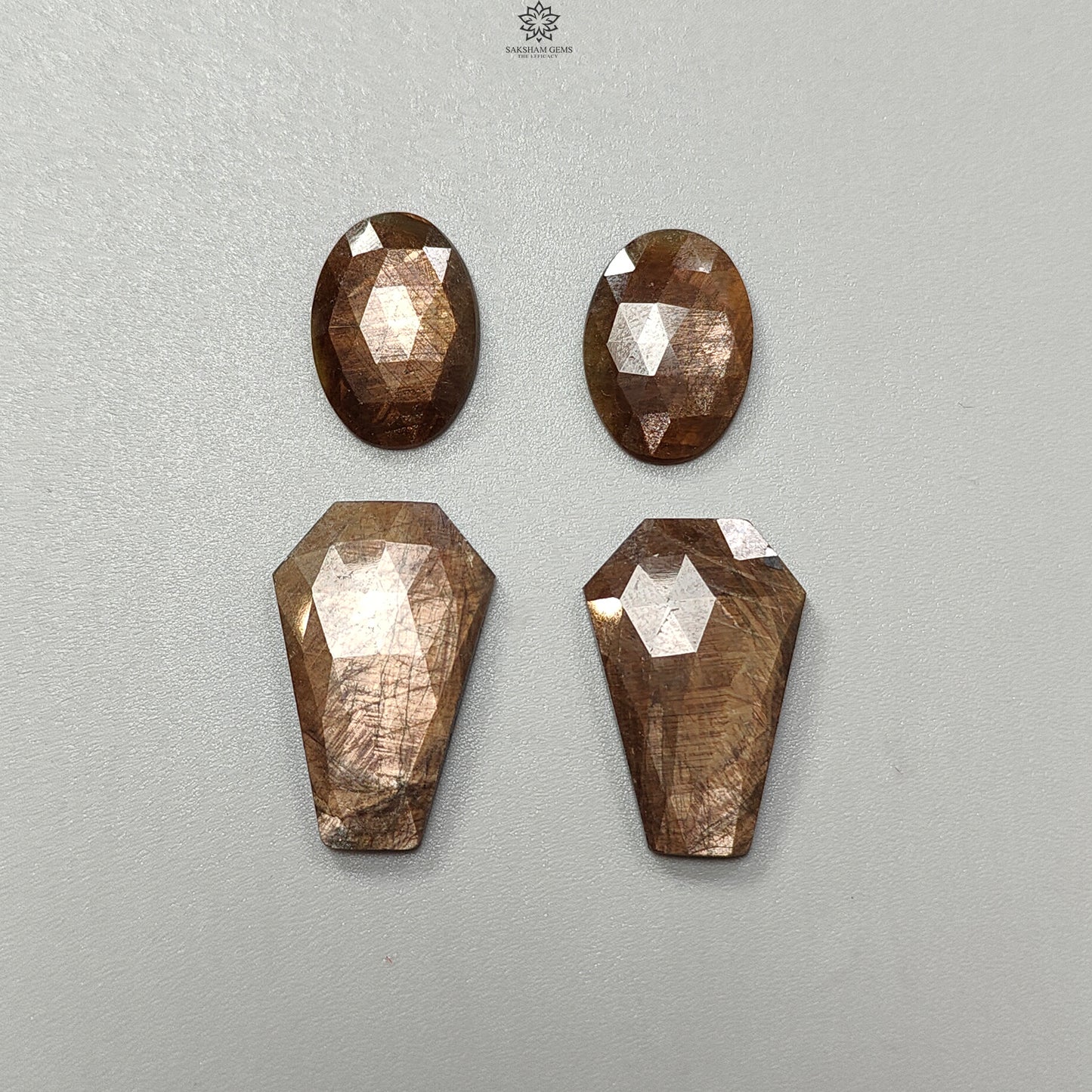 Golden Brown Chocolate Sapphire Gemstone Rose Cut Slices: 51.20cts Natural Untreated Sapphire Fancy Shape 19.5*13.5mm - 27*18mm 4pcs Set