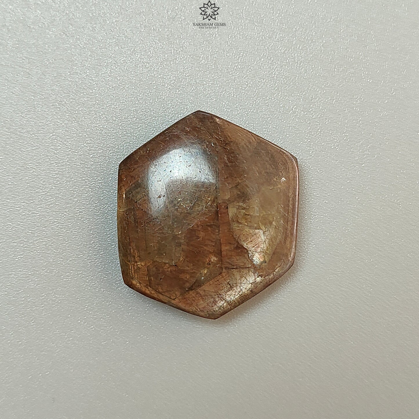 Star Sapphire Gemstone Cabochon: 75.90cts Natural Untreated Golden Brown Chocolate 6Ray Star Sapphire Hexagon Shape 31*26.5mm 1pc