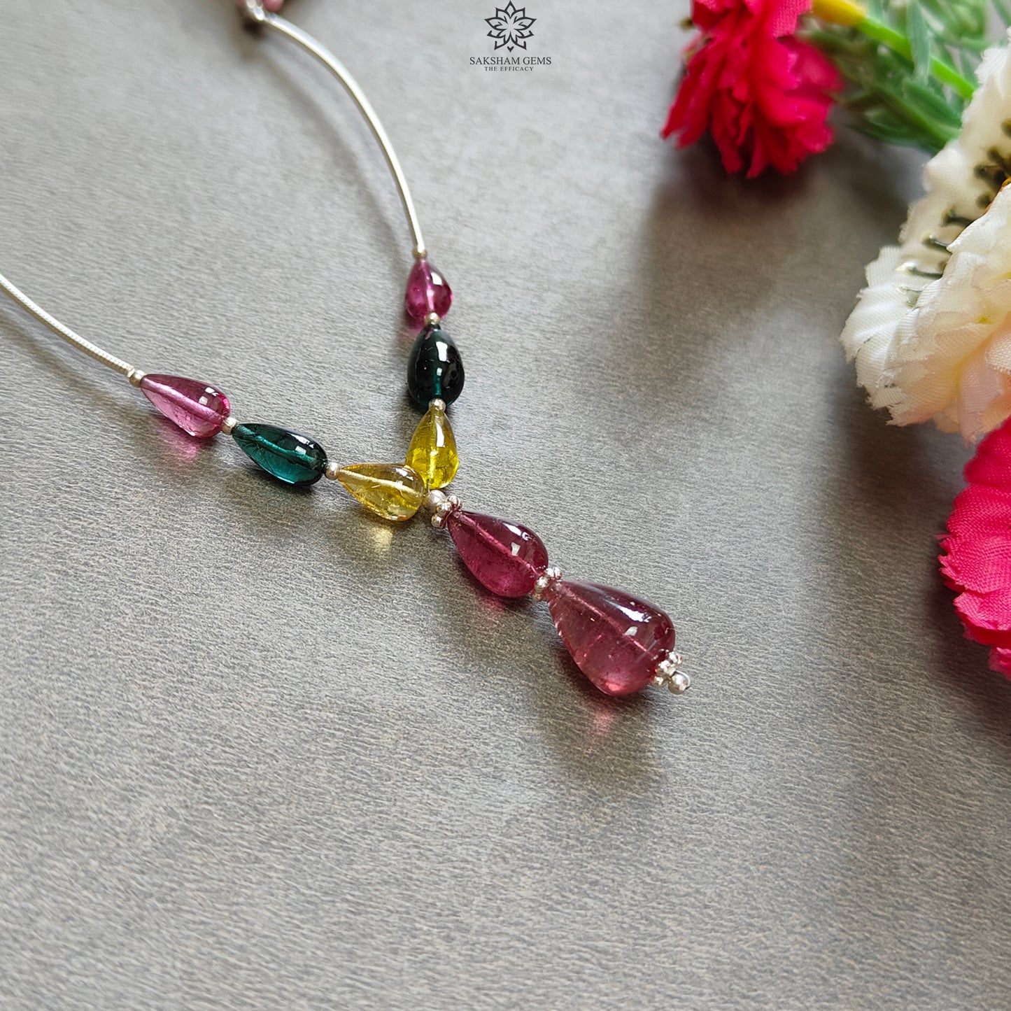 Watermelon Tourmaline Gemstone Loose Beads : 23.00cts Natural Multi Color Tourmaline Plain Teardrops Nuggets 8mm - 12mm