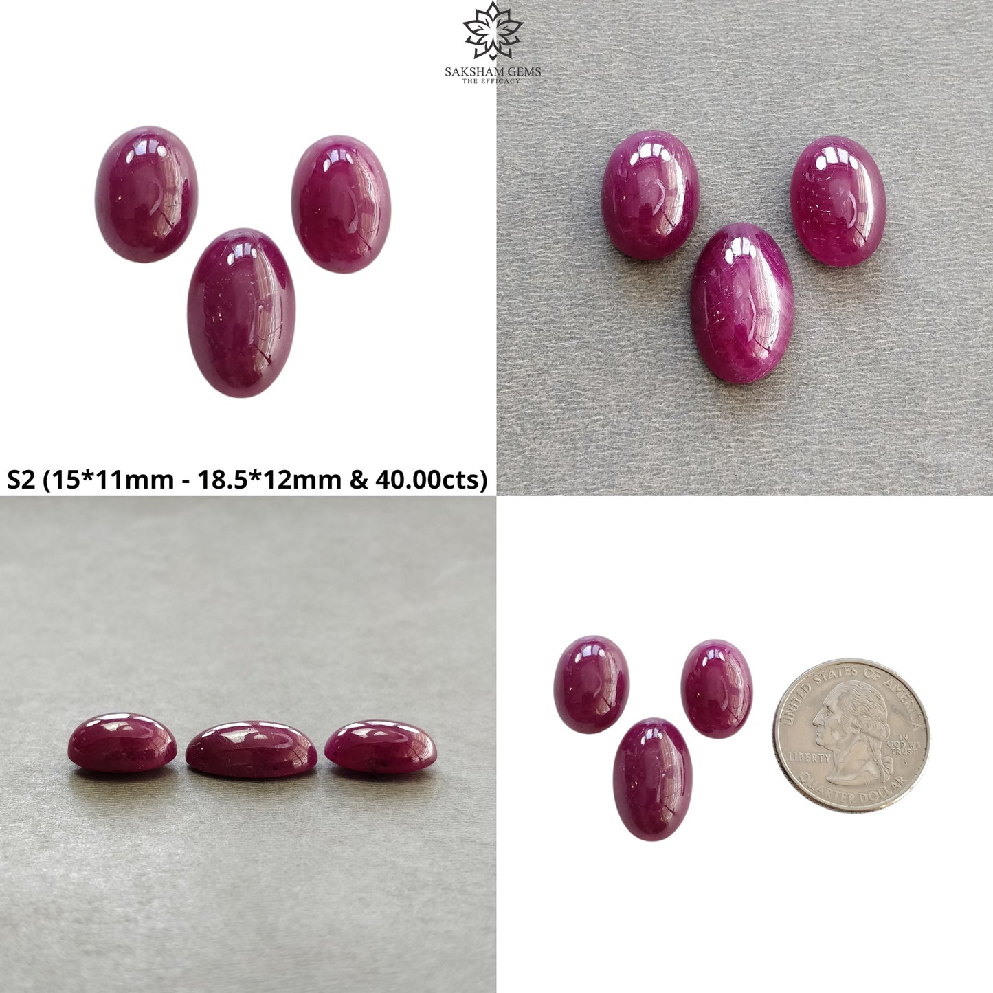Ruby Gemstone Cabochon : Natural Untreated Unheated Red Ruby Oval Shape 3pcs Set