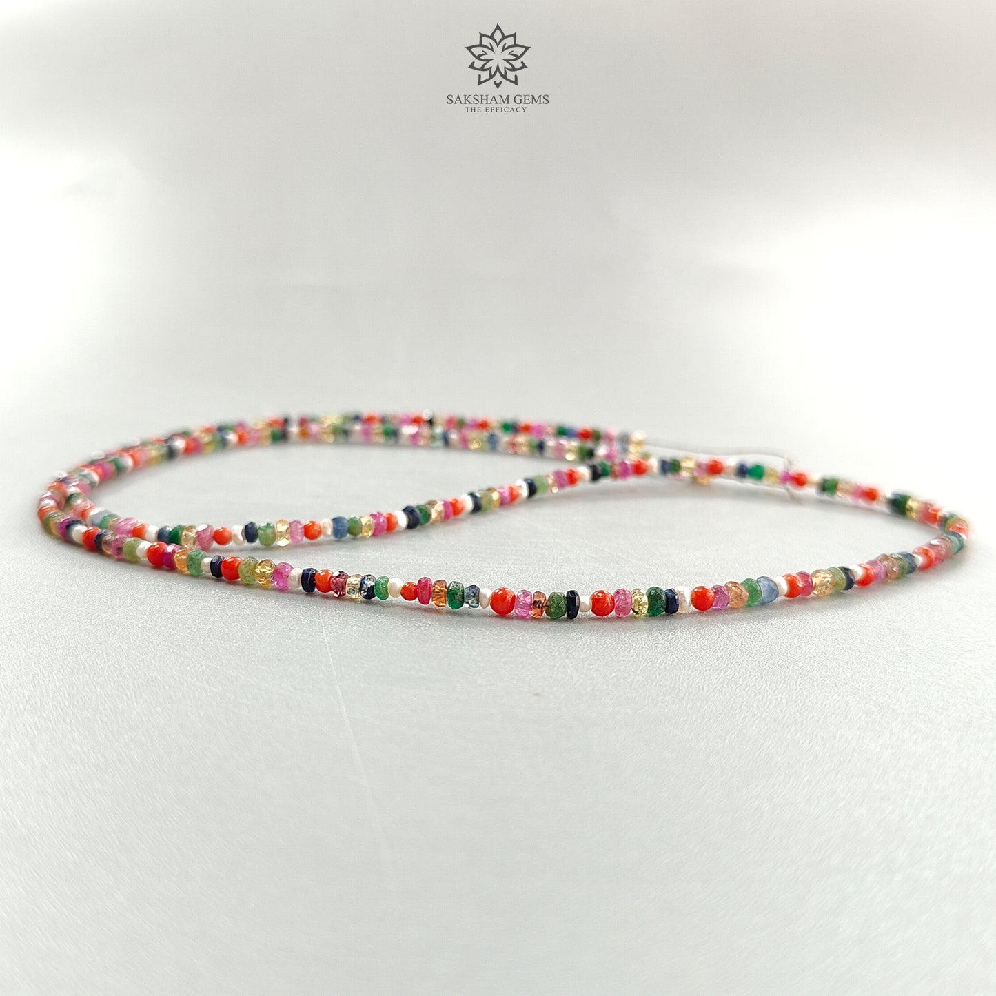 Natural Precious Gemstone NAVRATNA Multi Sapphire Round Pearl Coral Hessonite Emerald Ruby 28.20cts, 2.5mm - 3mm 18" Faceted Loose Beads