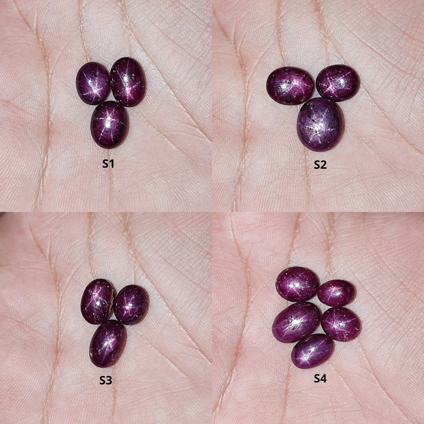 Star Ruby Gemstone Cabochon : Natural Untreated Unheated Red 6Ray Star Ruby Oval Shape 3pcs & 5pcs Sets