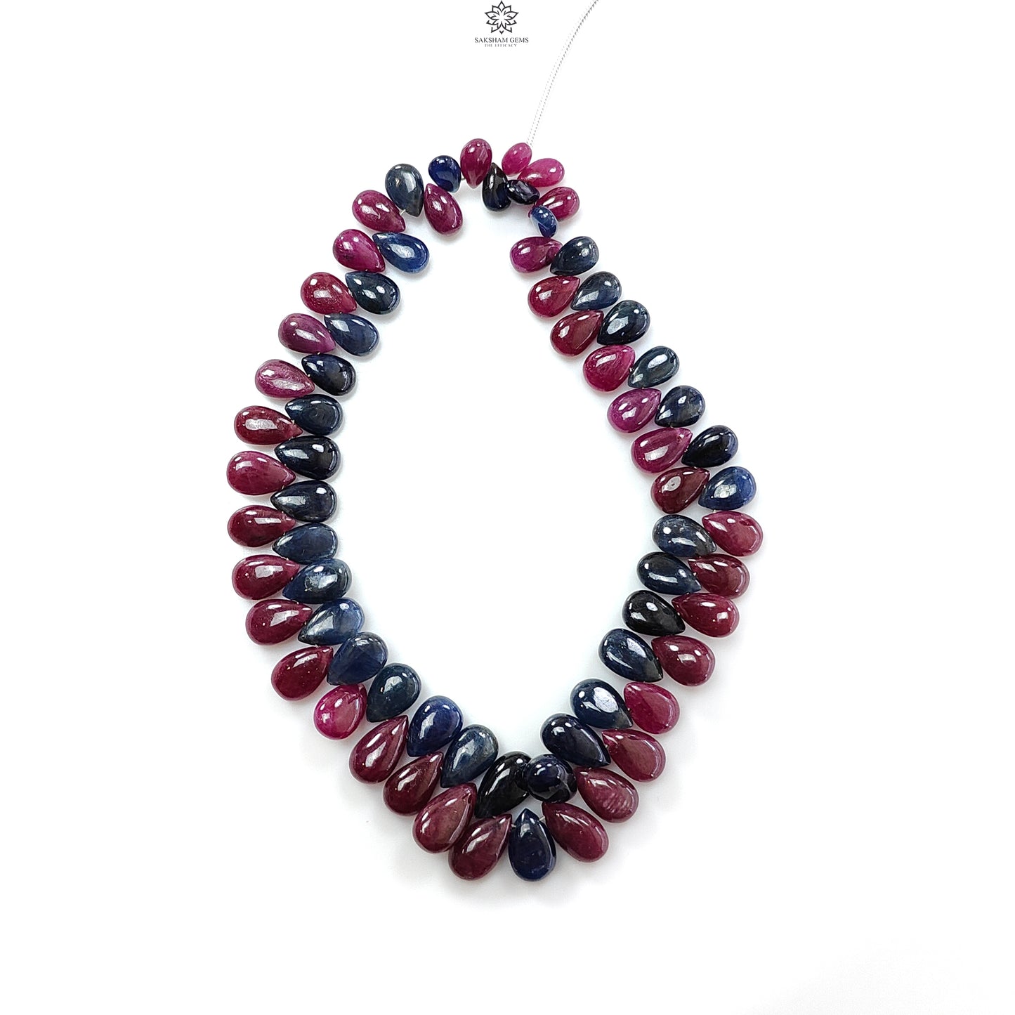 Ruby, Blue Sapphire Smooth Loose Beads: 110.00cts (Approx) Natural Untreated Ruby Gemstone Pear Briolette Beads 6*4mm - 10*6mm 4" 1 Strand