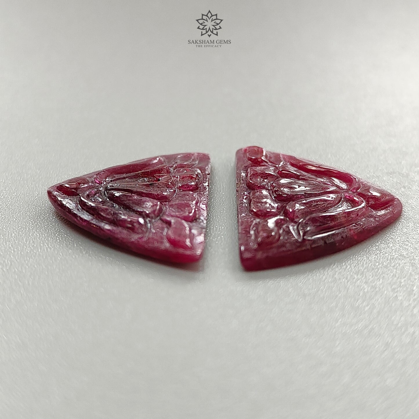 Ruby Gemstone Carving : 37.90cts Natural Untreated Unheated Red Ruby Hand Carved Uneven Shape 30*19.5mm Pair