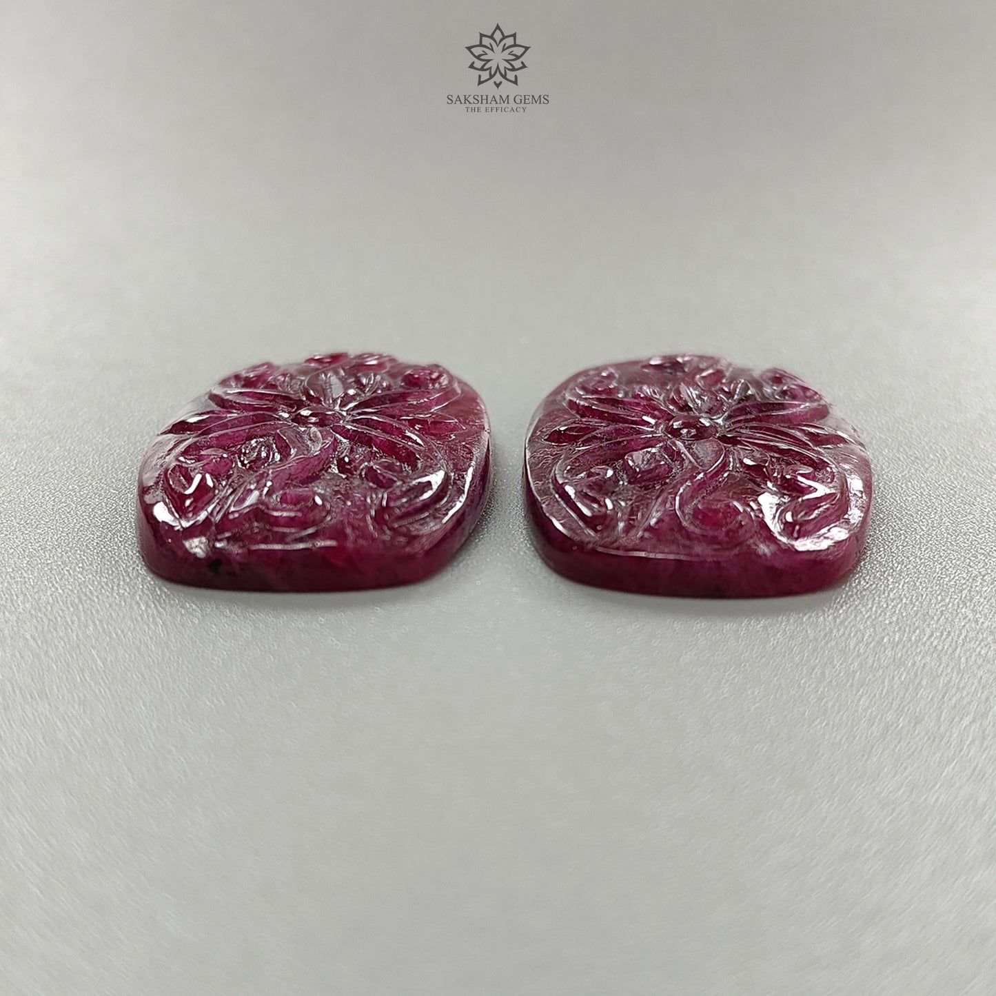 Ruby Gemstone Carving : 72.30cts Natural Untreated Unheated Red Ruby Hand Carved Cushion Shape 33*20mm Pair