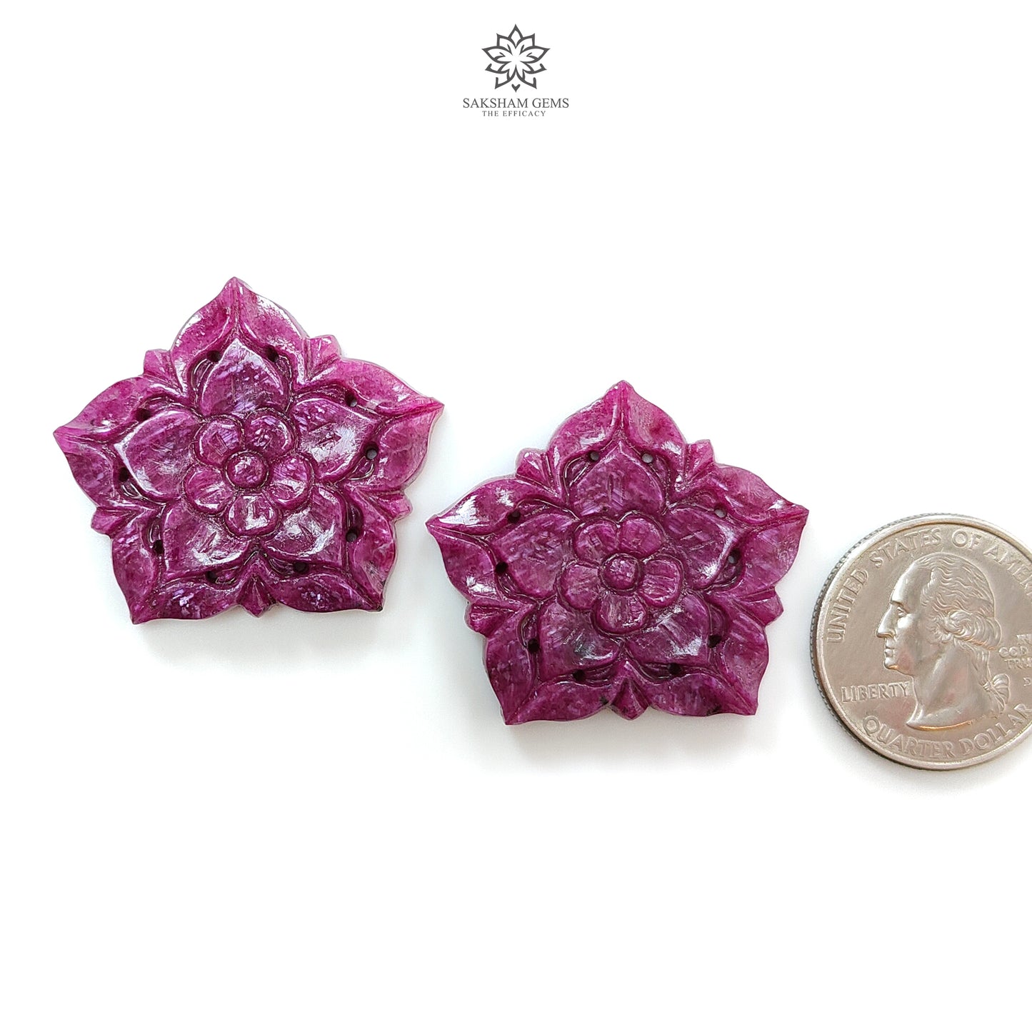 Ruby Gemstone Carving : 105.60cts Natural Untreated Unheated Red Ruby Hand Carved Fancy Shape 34*32mm Pair