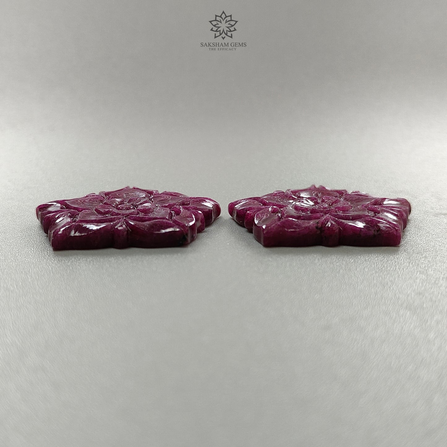 Ruby Gemstone Carving : 105.60cts Natural Untreated Unheated Red Ruby Hand Carved Fancy Shape 34*32mm Pair