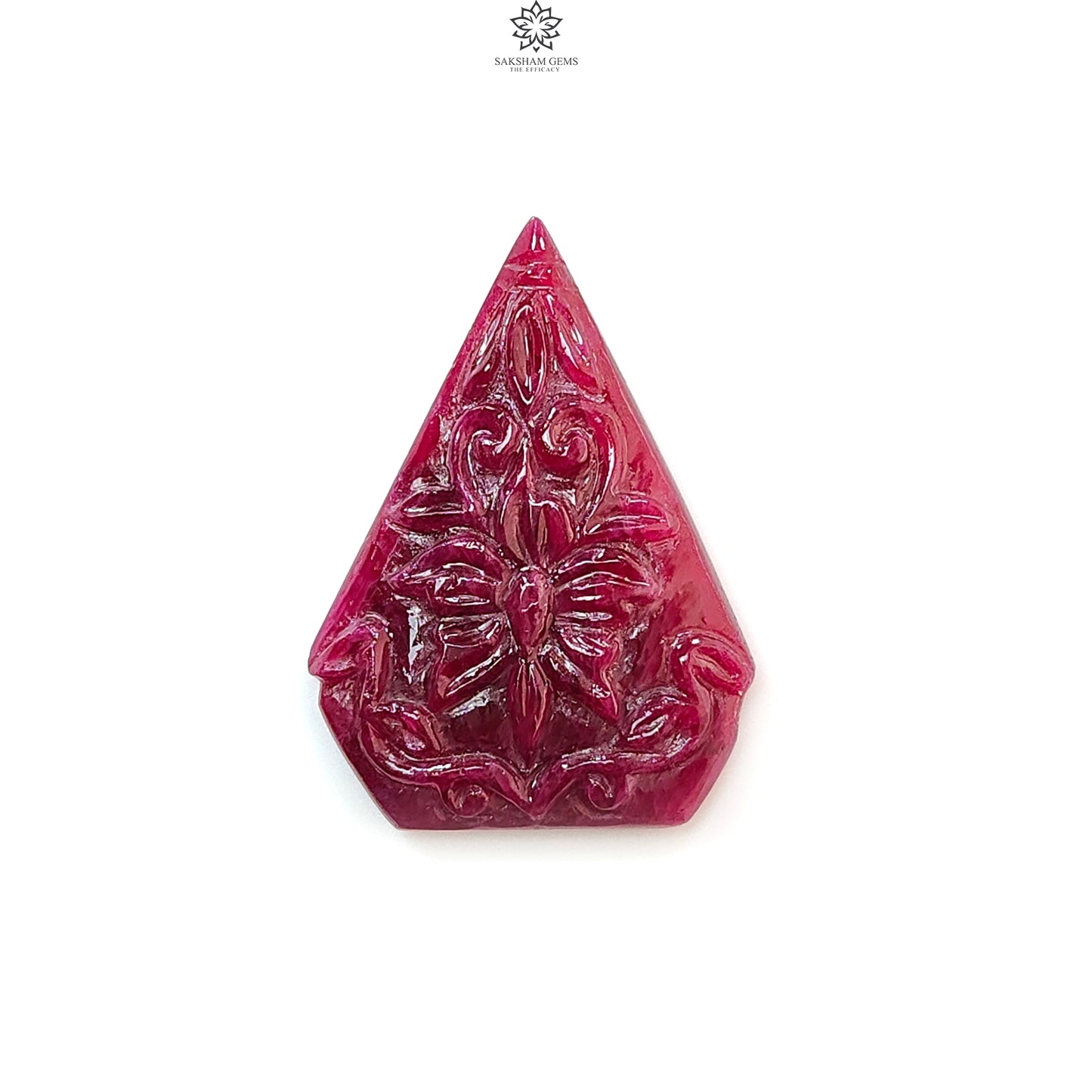 Ruby Gemstone Carving: Natural Untreated Unheated Red Ruby Hand Carved Triangle, Pear Shape 1pc for Jewelry July Birthstone