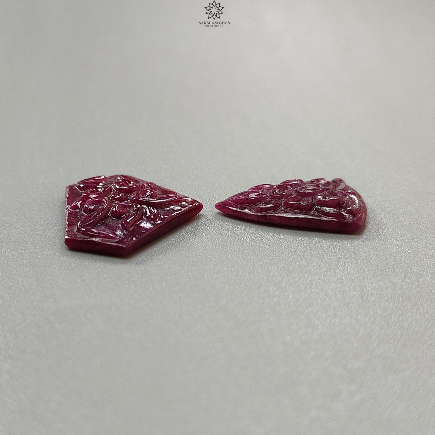 Ruby Gemstone Carving: Natural Untreated Unheated Red Ruby Hand Carved Fancy Shape 2pcs Set for Jewelry July Birthstone