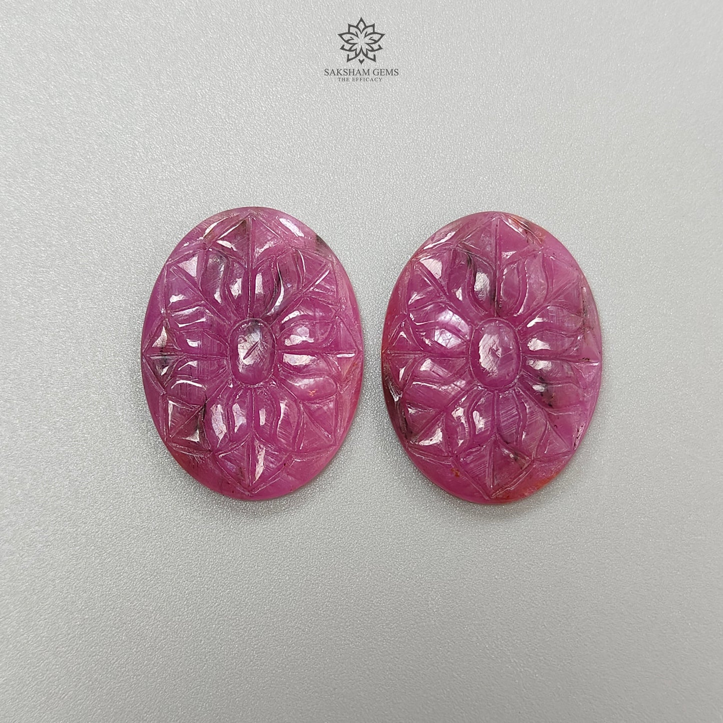 Ruby Gemstone Carving : 64.10cts Natural Untreated Unheated Red Ruby Hand Carved Oval Shape 31.5*24mm Pair
