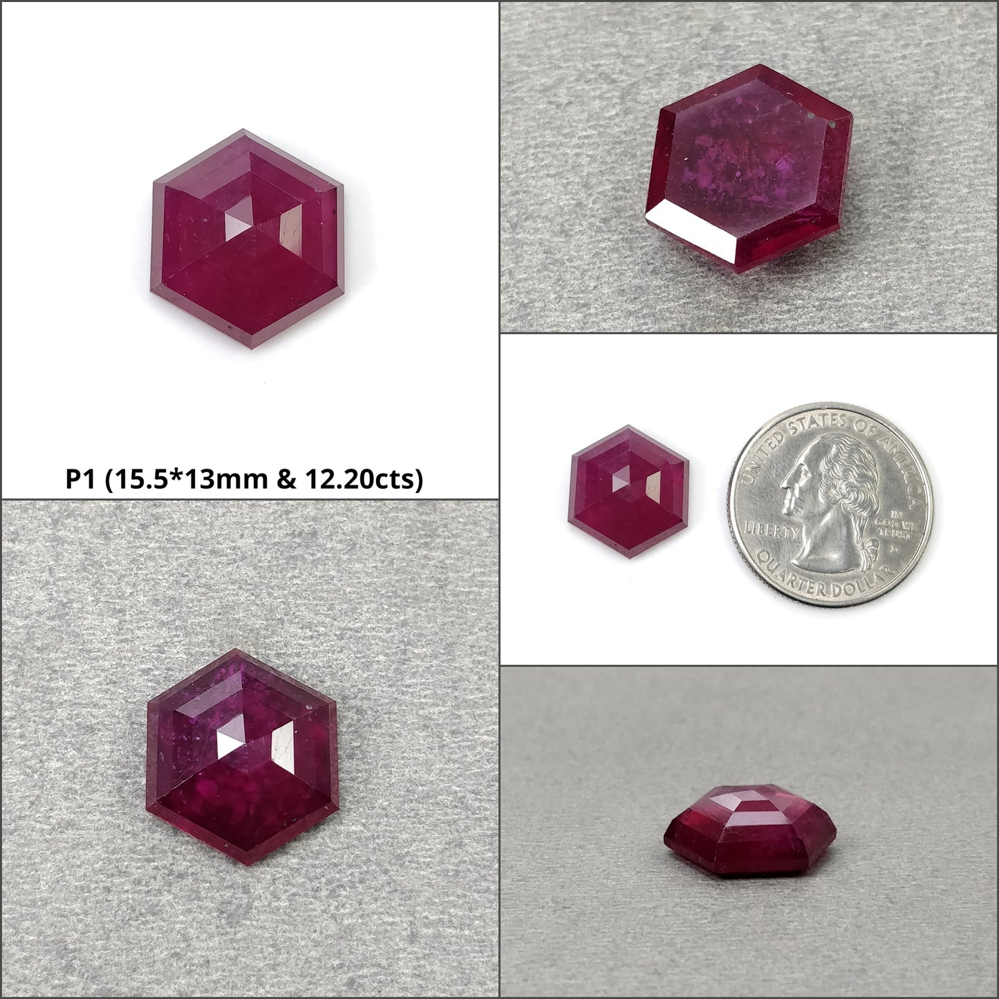 RUBY Gemstone Step Cut : Natural Glass Filled Red Ruby Hexagon Shape