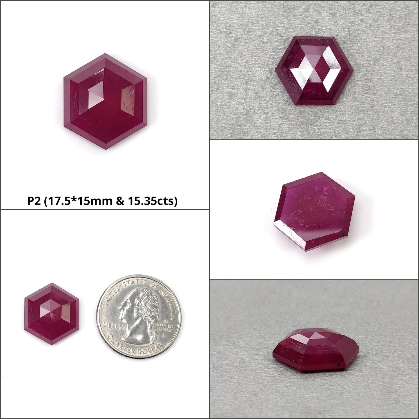 RUBY Gemstone Step Cut : Natural Glass Filled Red Ruby Hexagon Shape