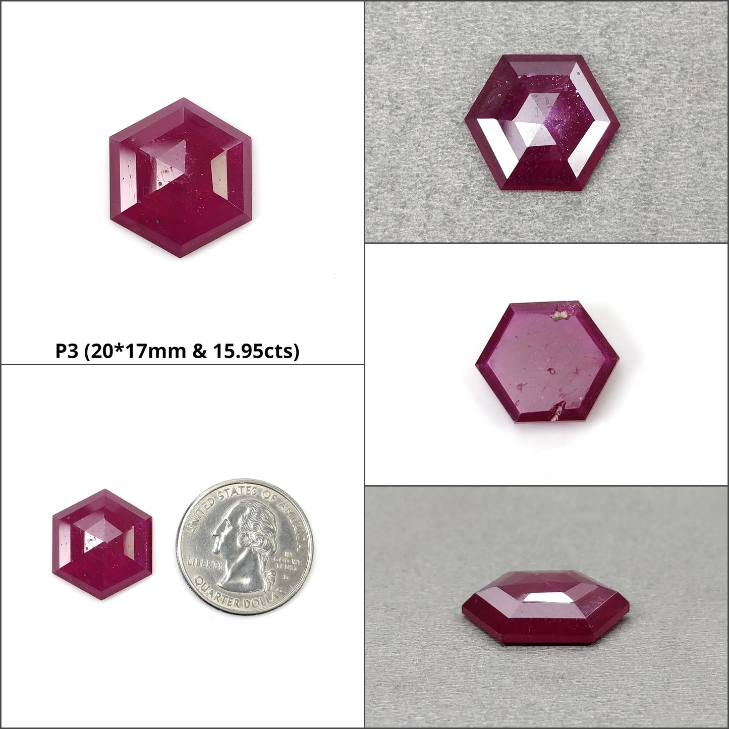 RUBY Gemstone Step Cut : Natural Glass Filled Red Ruby Hexagon Shape