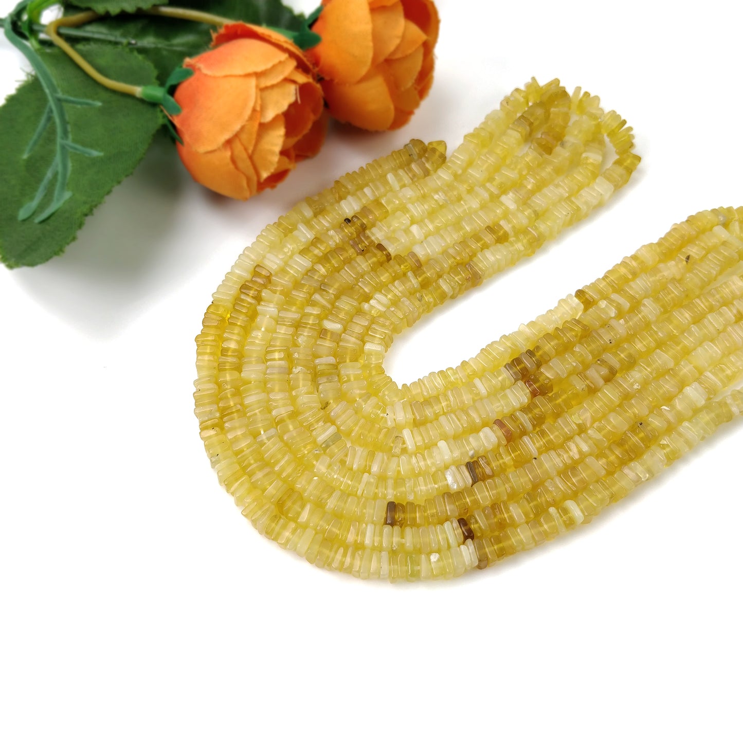 OPAL Gemstone Loose BEADS : Natural Untreated Yellow Opal Gemstone Loose Square Heishe Statement Beads 17"