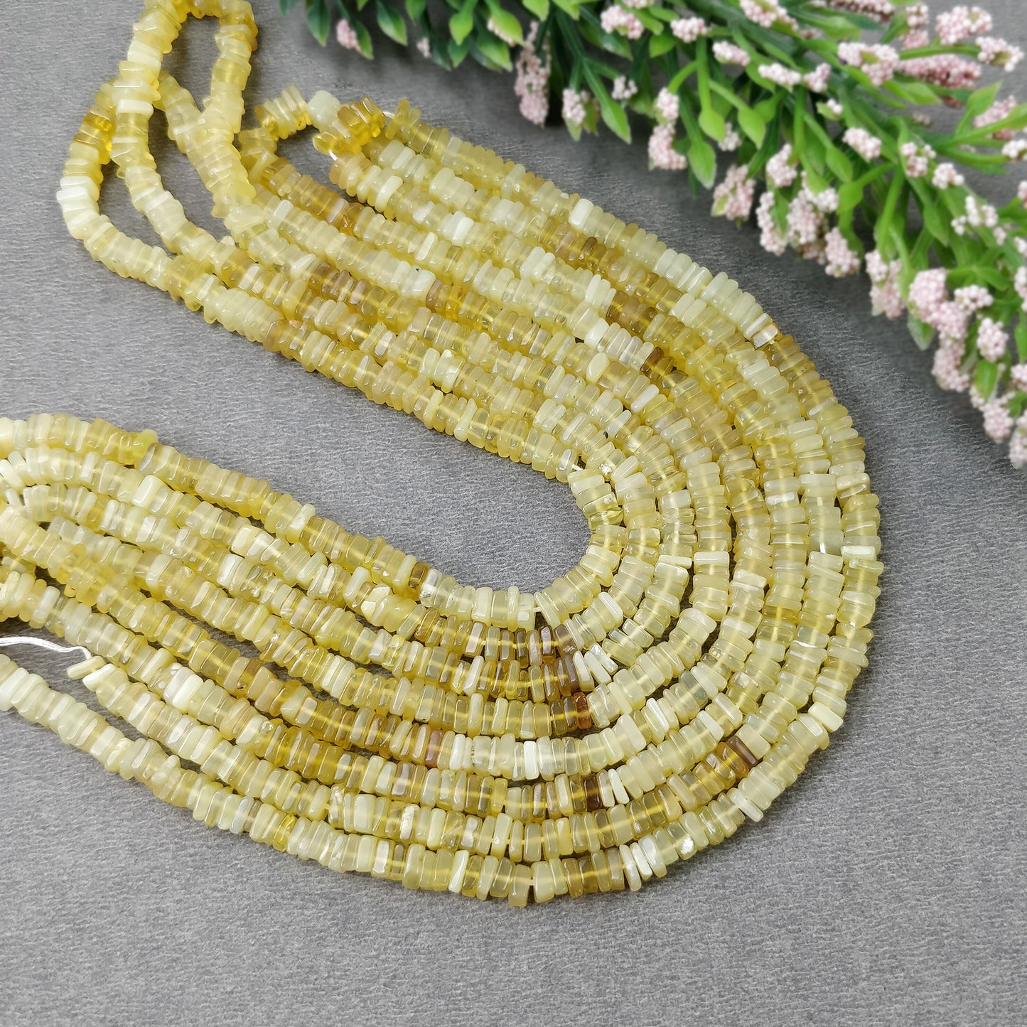 OPAL Gemstone Loose BEADS : Natural Untreated Yellow Opal Gemstone Loose Square Heishe Statement Beads 17"
