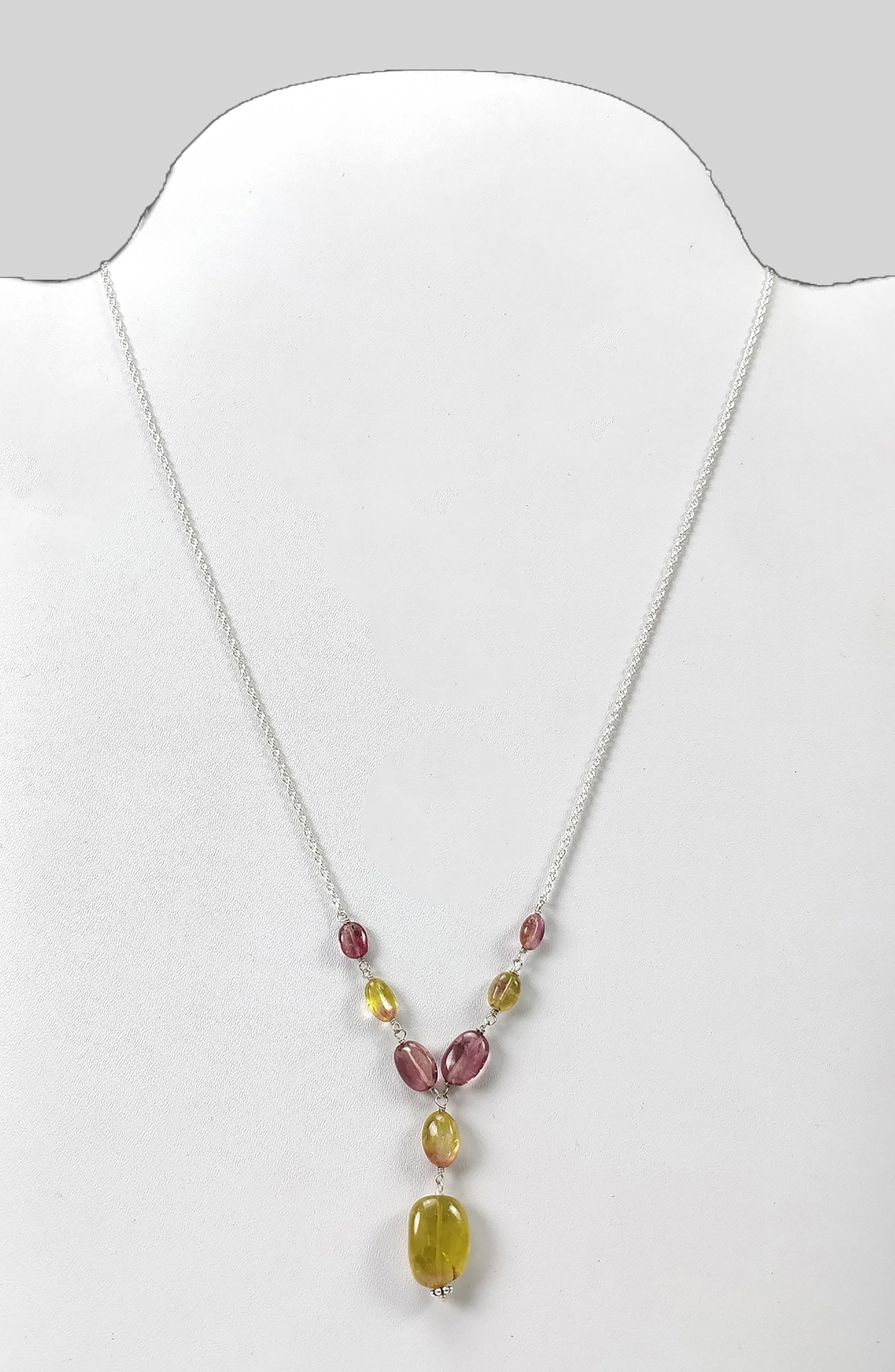 Watermelon Tourmaline Gemstone NECKLACE : 29.25cts Natural Untreated Oval Plain Tourmaline With 925 Sterling Silver 6*5mm - 13*10mm 21"