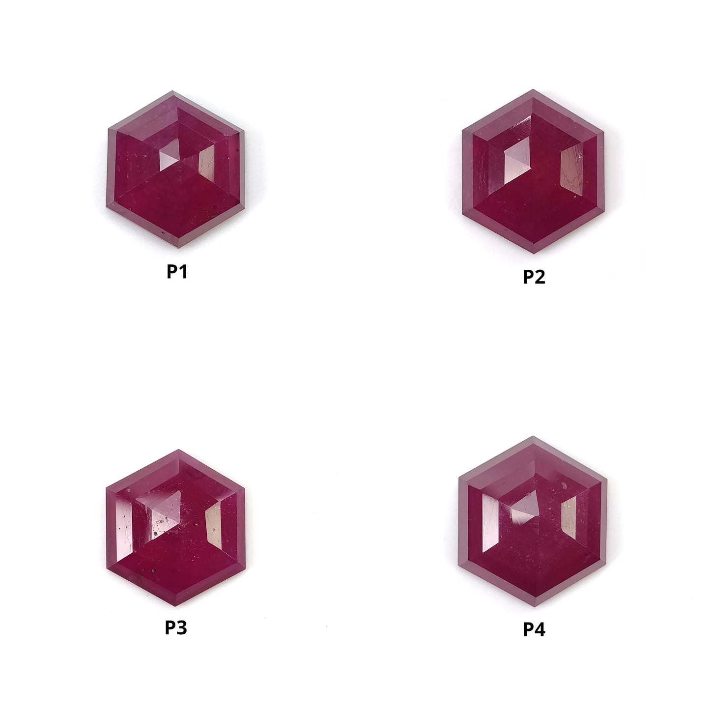 RUBY Gemstone Step Cut : Natural Glass Filled Red Ruby Hexagon Shape