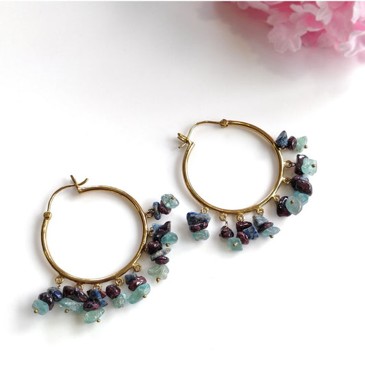 Rhinestone Earring : 2.20" Handmade Brass 18k Gold Plated 20.00gms Round Hoop Design Drop Dangle Hook Earring
