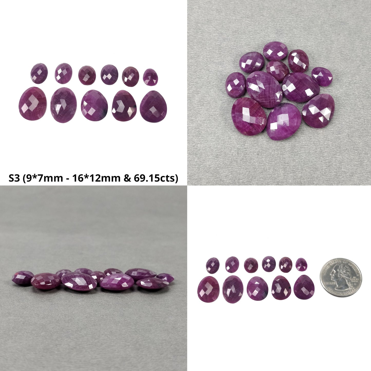 Red RUBY Gemstone Checker Cut : Natural Untreated Unheated Ruby Oval Shape Briolette Sets