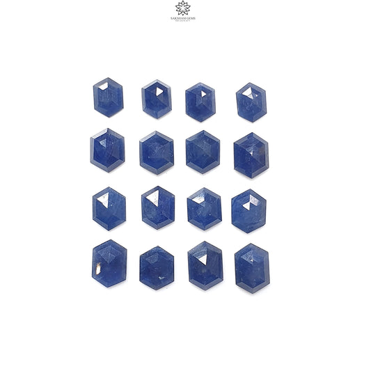 Blue Sapphire Gemstone Step Cut: 34.20cts Natural Untreated Sapphire Hexagon Shape Faceted 8*6mm - 10*7mm 16pcs Lot September Birthstone
