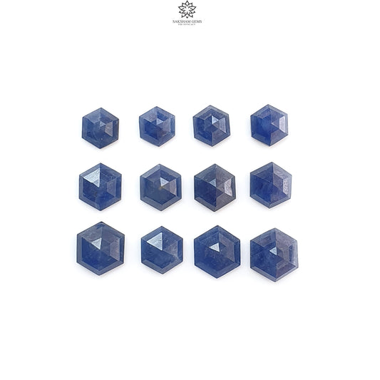 Blue Sapphire Gemstone Step Cut: 32.60cts Natural Untreated Sapphire Hexagon Shape Faceted 8*7mm - 10*9mm 12pcs Lot September Birthstone