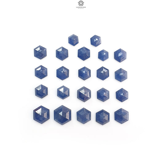 Blue Sapphire Gemstone Step Cut: 43.50cts Natural Untreated Sapphire Hexagon Shape Faceted 7*6mm - 11*10mm 22pcs Lot September Birthstone