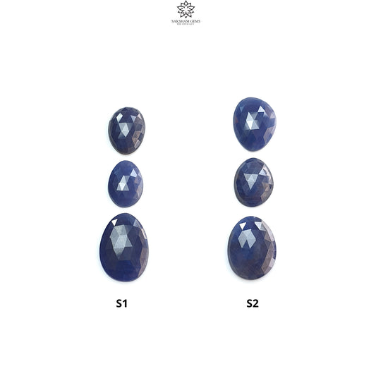 Blue Sapphire Gemstone Rose Cut Slices: Natural Untreated Unheated Sapphire Fancy Shape 3pcs Set for Jewelry September Birthstone