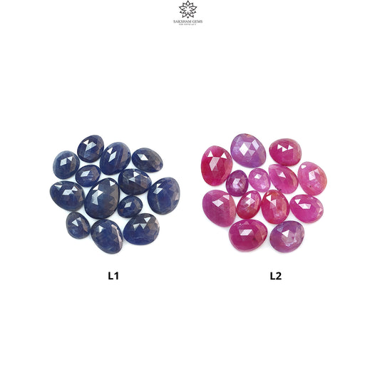 Blue, Pink Sapphire Gemstone Rose Cut Slices: Natural Untreated Unheated Sapphire Fancy Shape Faceted Lots for Jewelry September Birthstone
