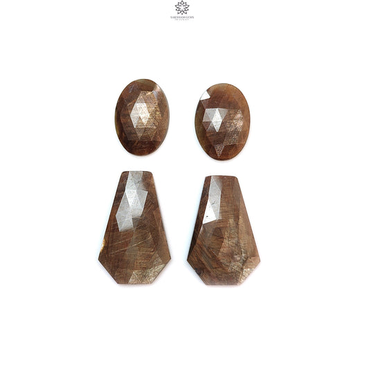 Golden Brown Chocolate Sapphire Gemstone Rose Cut Slices: 51.20cts Natural Untreated Sapphire Fancy Shape 19.5*13.5mm - 27*18mm 4pcs Set