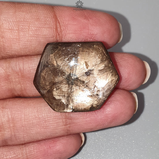 Star Sapphire Trapiche Gemstone Cabochon: 68.30cts Natural Untreated Golden Brown Chocolate 6Ray Star Sapphire Hexagon Shape 27.5*22.5mm 1pc