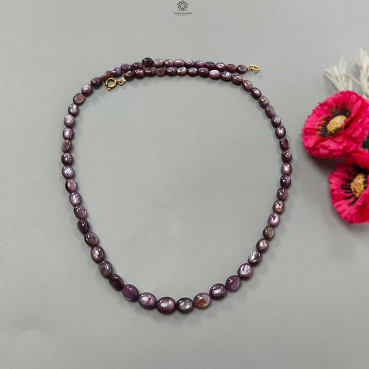 Pink Sapphire Gemstone Beads Necklace: 167.70cts Natural Untreated Raspberry Sheen Sapphire Plain Oval Brass Necklace 7*5mm - 10*8mm 20"