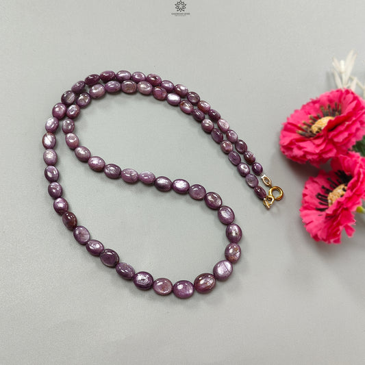 Pink Sapphire Gemstone Beads Necklace: 172.00cts Natural Untreated Raspberry Sheen Sapphire Plain Oval Brass Necklace 7*5mm - 10*8mm 21"