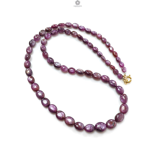 Pink Sapphire Gemstone Beads Necklace: 179.40cts Natural Untreated Raspberry Sheen Sapphire Plain Oval Brass Necklace 7*5mm - 11*9mm 20"