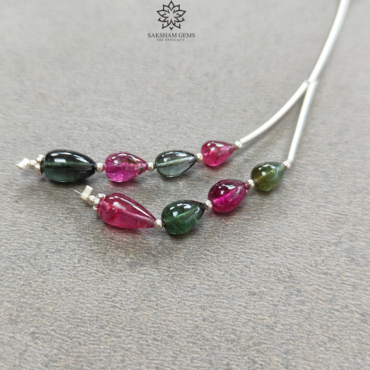 Watermelon Tourmaline Gemstone Loose Beads : 12.00cts Natural Multi Color Tourmaline Plain Teardrops Nuggets 6mm - 10mm